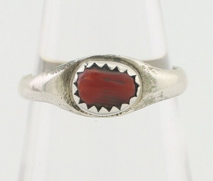 Navajo Handmade Ring 925 Silver Natural Mediterranean Coral Native Artist C.80's
