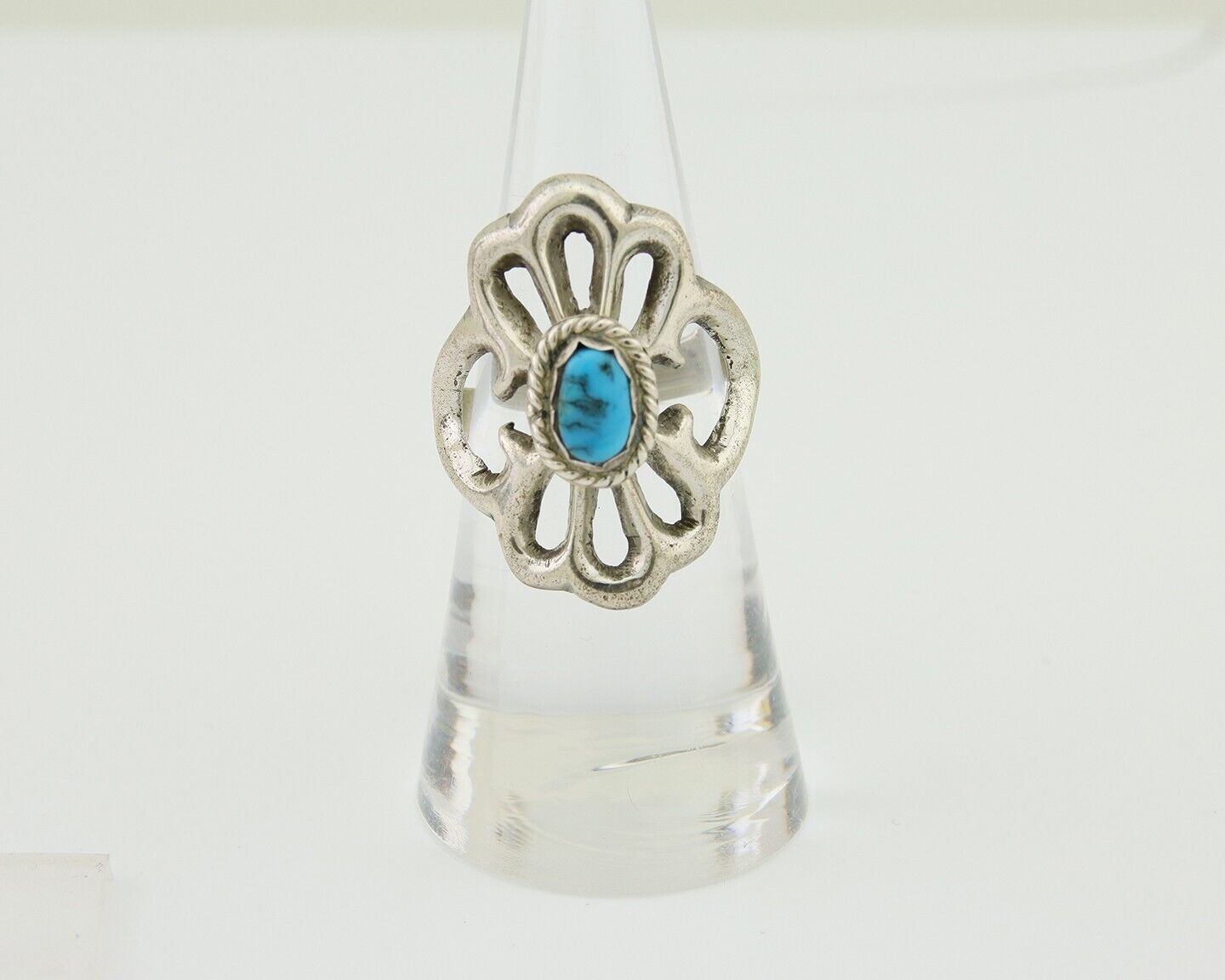 Navajo Sand Cast Ring 925 Silver Sleeping Beauty Turquoise Artist C.80's