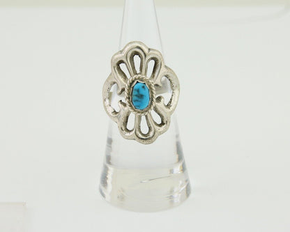 Navajo Sand Cast Ring 925 Silver Sleeping Beauty Turquoise Artist C.80's
