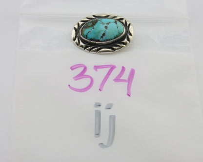 Navajo Pin 925 Silver Natural Mined Turquoise Artist Signed C Montoya C.80's