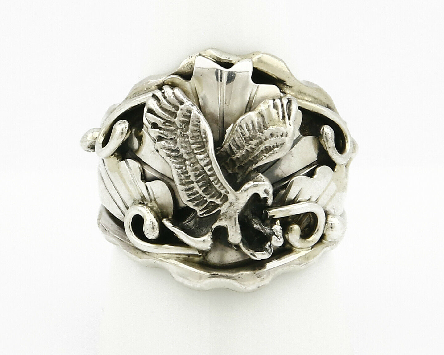 Navajo Eagle Ring .925 SOLID Silver & 12k GF Handmade Signed Artist S Circa 1980