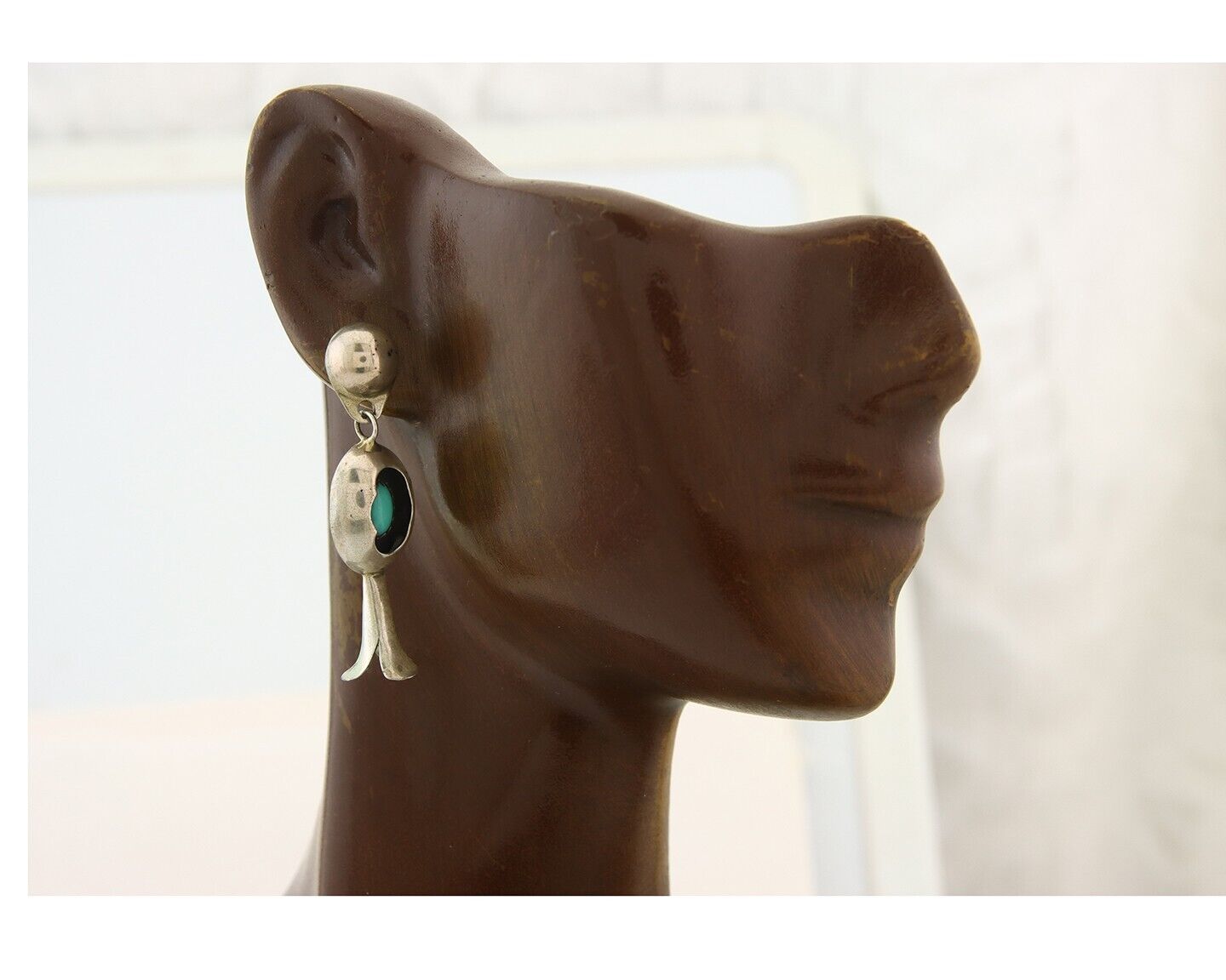 Navajo Squash Earrings 925 Silver Natural Turquoise Native American Artist C80s