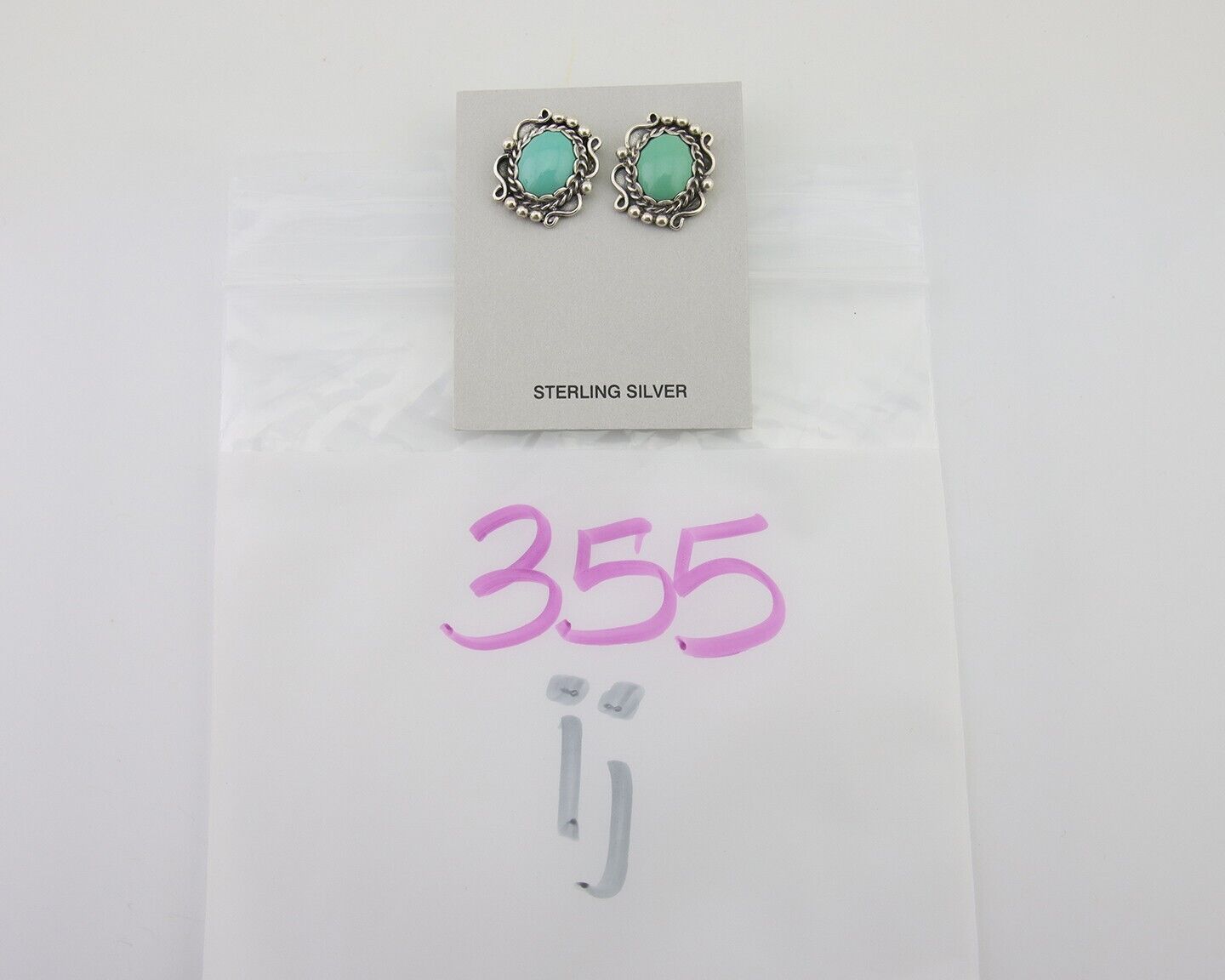 Navajo Earrings 925 Natural Turquoise Native Artist Signed VM C.80's