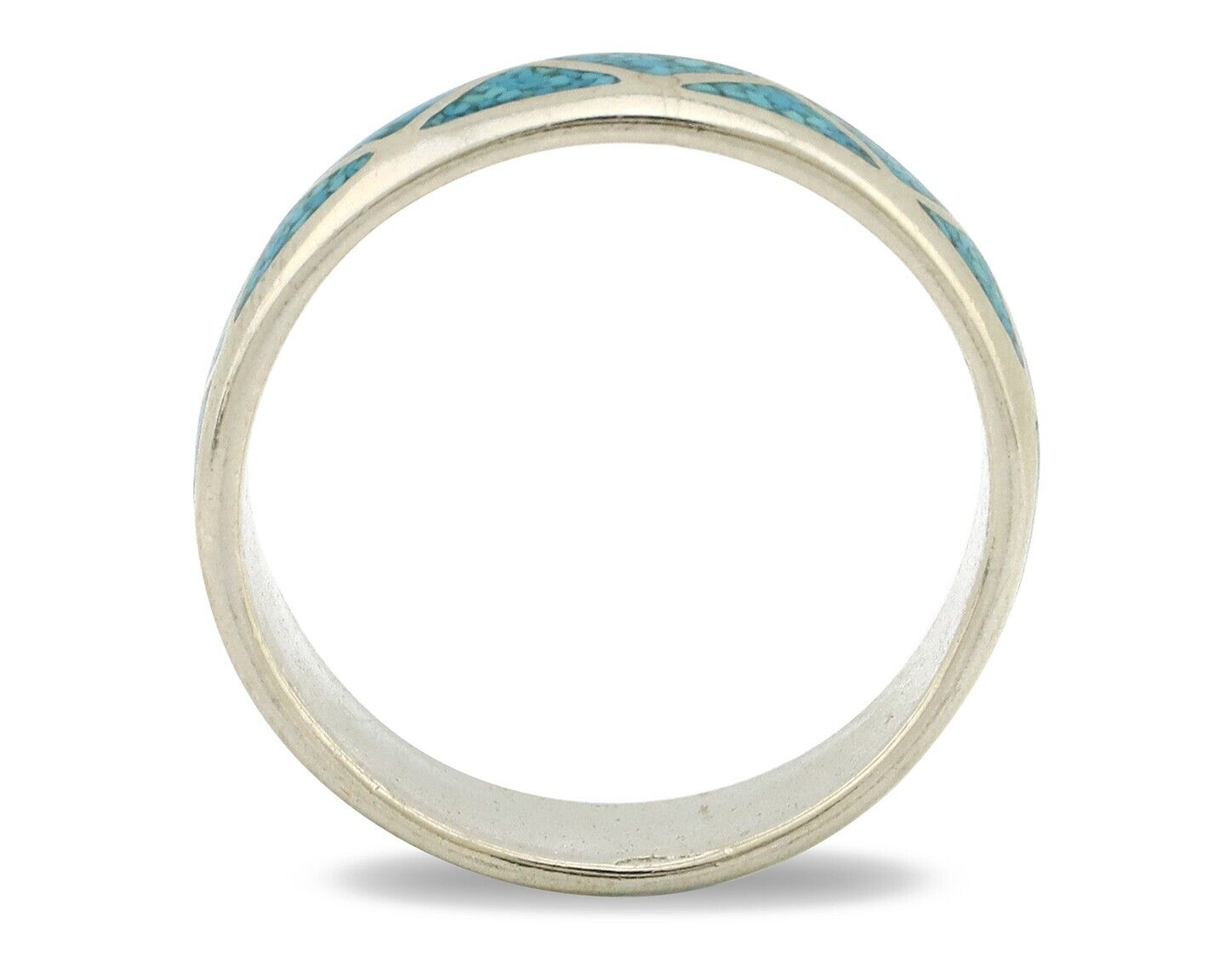 Navajo Chip Inlay Ring 925 Silver Sleeping Beauty Turquoise Artist Silver Cloud