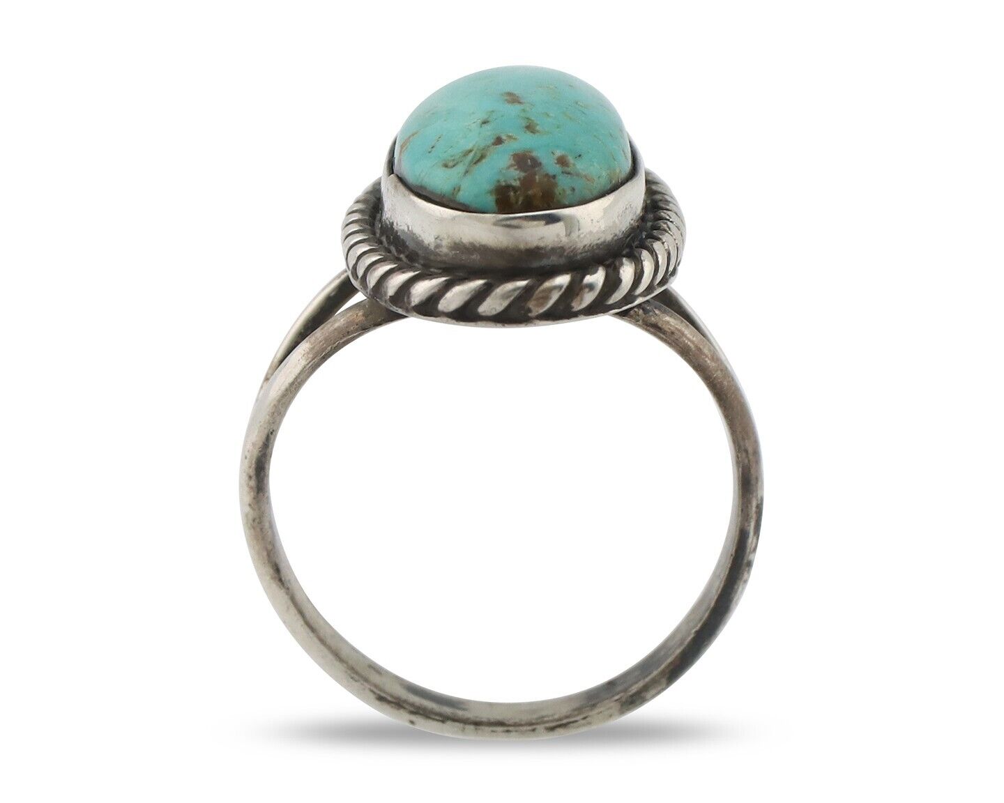 Navajo Ring 925 Silver Natural Kingman Turquoise Signed M Montoya C.80's