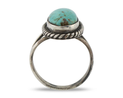 Navajo Ring 925 Silver Natural Kingman Turquoise Signed M Montoya C.80's
