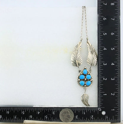 Navajo Necklace 925 Sterling Silver Natural Turquoise Signed M