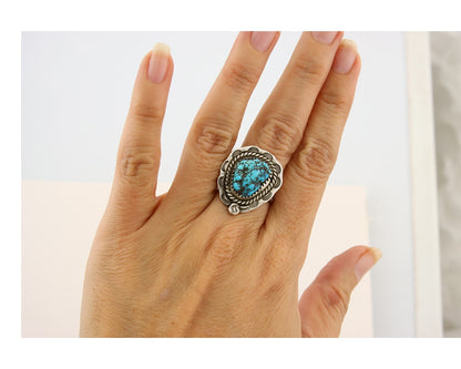 Navajo Ring 925 Sterling Natural Mined Blue Nugget Turquoise C.80's Size 6.5