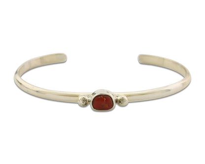 Navajo Bracelet .925 Silver Natural Red Coral Cuff Native American Artist C.80's