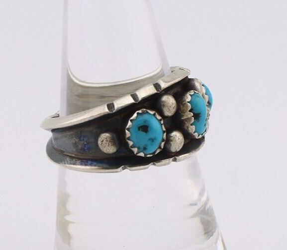 Navajo Ring 925 Silver Natural Blue Turquoise Native American Artist C.80's