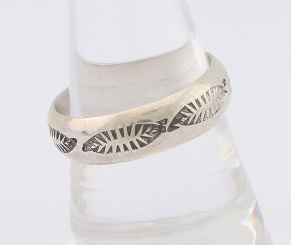 Navajo Hand Stamped Band 925 Silver 6.0 mm Signed Larry Chavez Size 9.25 C.80's