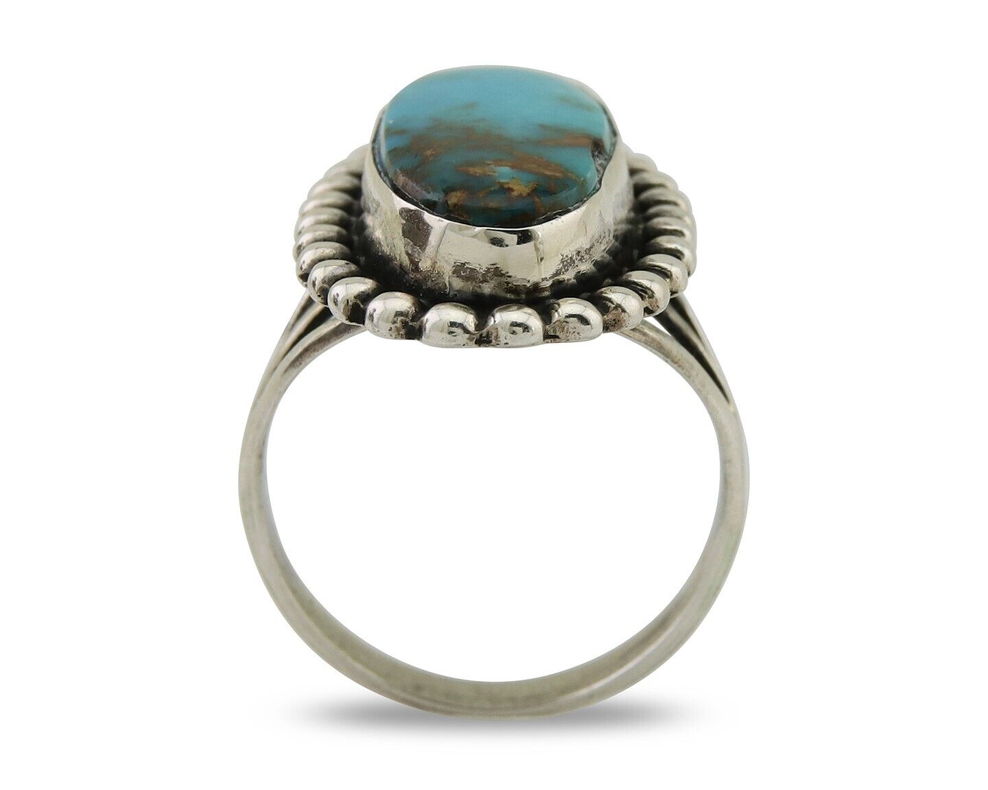 Navajo Shield Ring 925 Silver Arizona Turquoise Native Artist C.80's