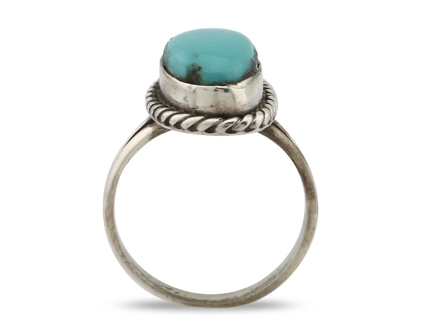 Navajo Ring 925 Silver Natural Kingman Turquoise Signed M Montoya C.80's