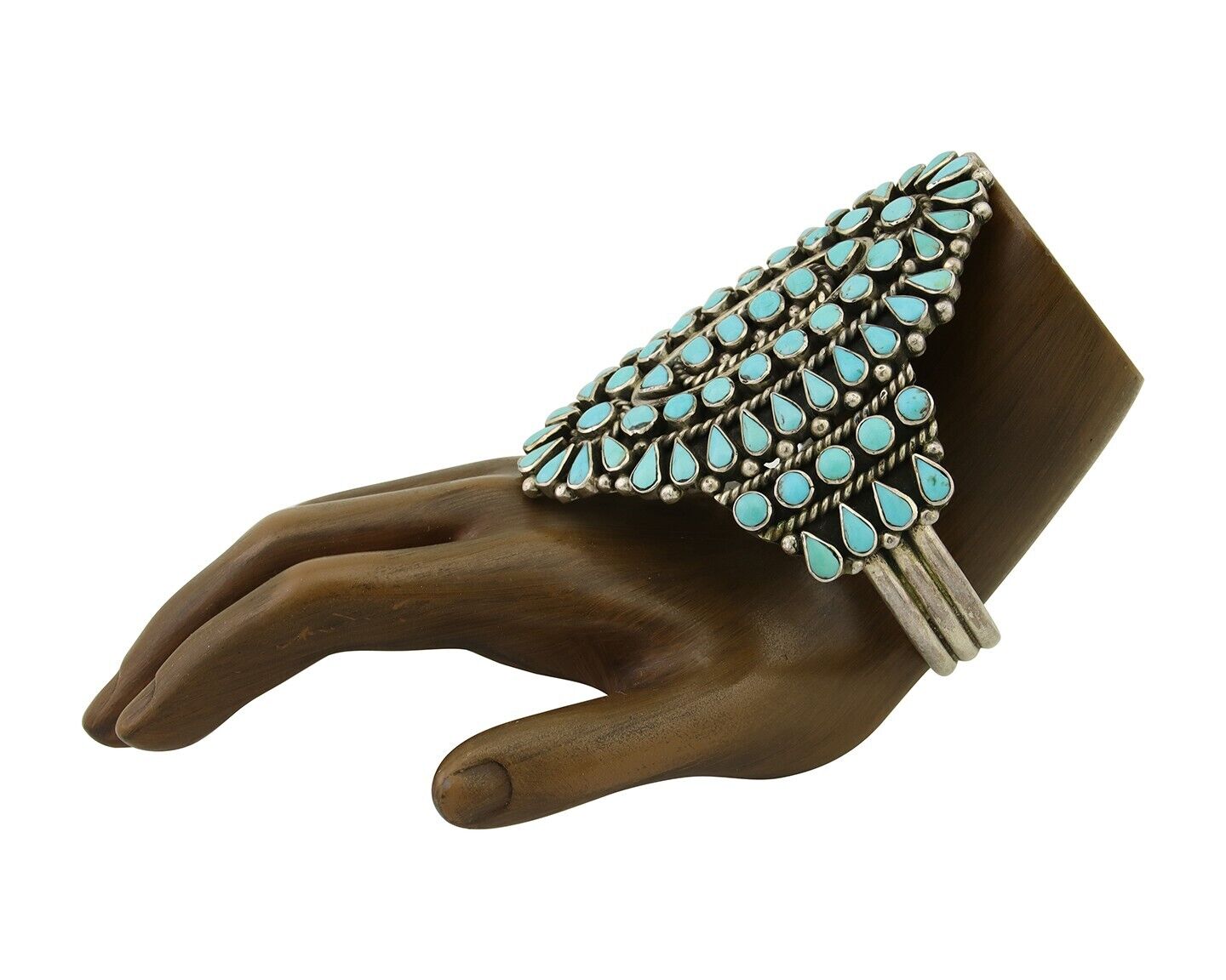 Men Navajo Bracelet 925 Silver Natural Blue Turquoise Signed BS C.80's