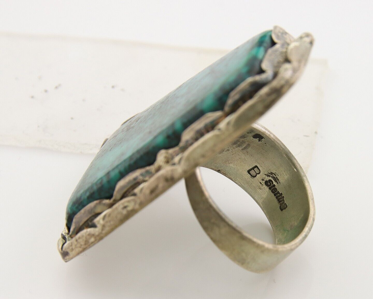 Navajo Ring 925 Sterling Natural Blue Turquoise Native Artist C.80's Size 7.5+