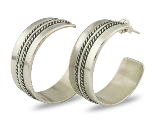 Navajo Hoop Earrings Sterling Silver Vintage Authentic Signed Ron Yazzie