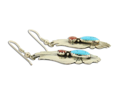Navajo Earrings 925 Silver Turquoise & Spiney Oyster Native American Artist C80s