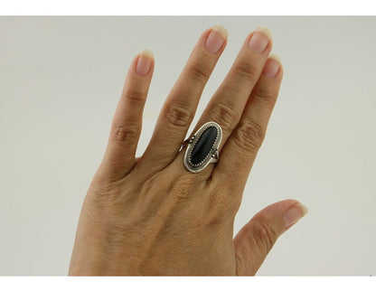 Navajo Handmade Ring 925 Silver Black Onyx Native American Artist C.80's