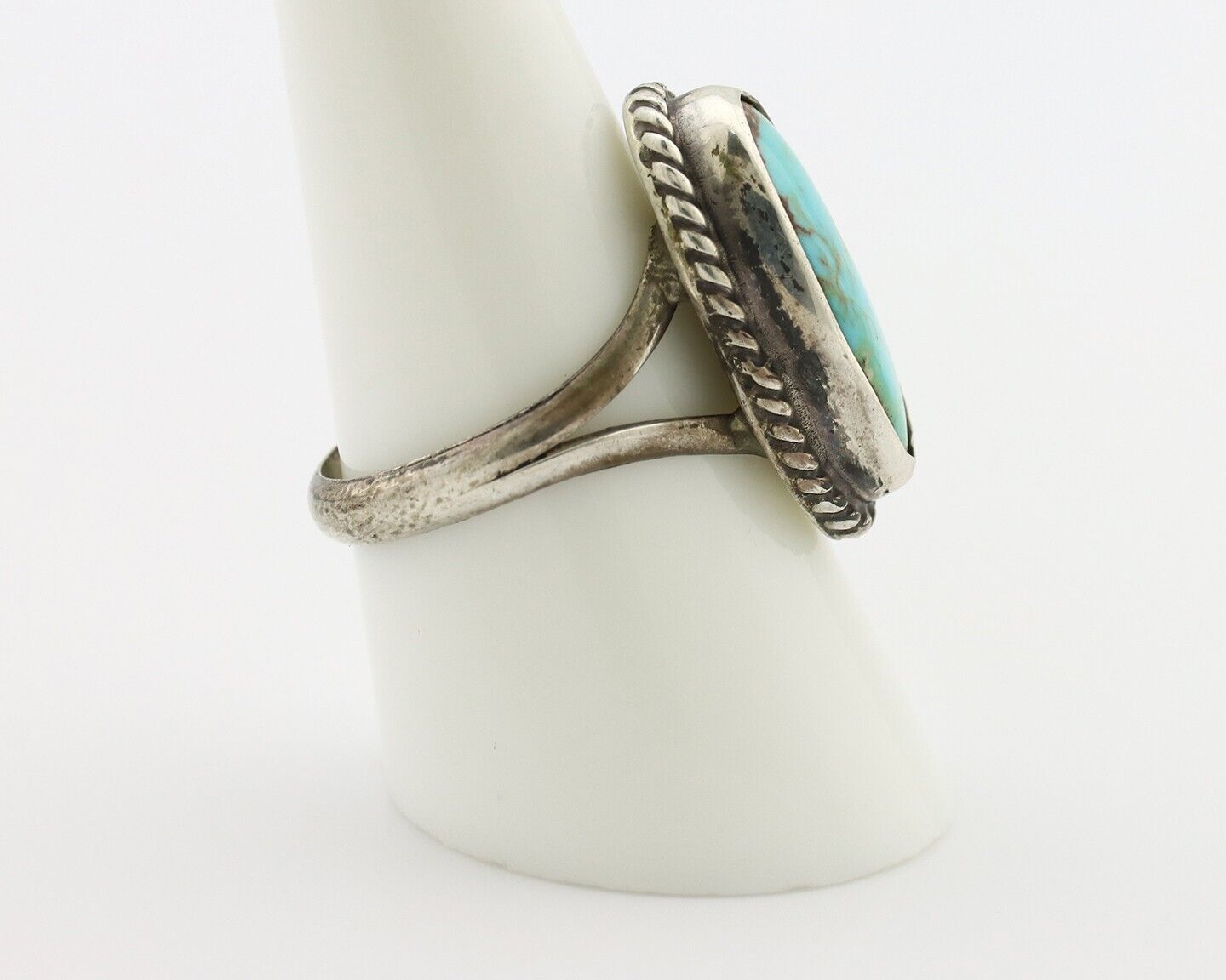 Navajo Ring 925 Silver Natural Kingman Turquoise Native American Signed C.80's