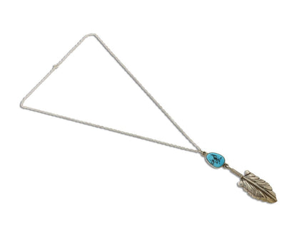 Navajo Feather Turquoise Necklace 925 Silver Artist Signed M Montoya C.80's