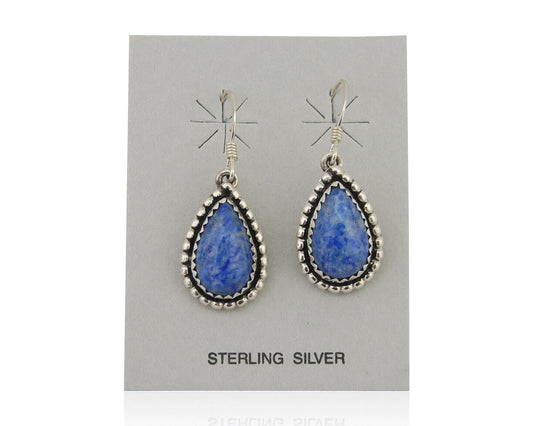 Navajo Earrings 925 Silver Blue Denim Lapis Artist Signed First Eagle C.80's