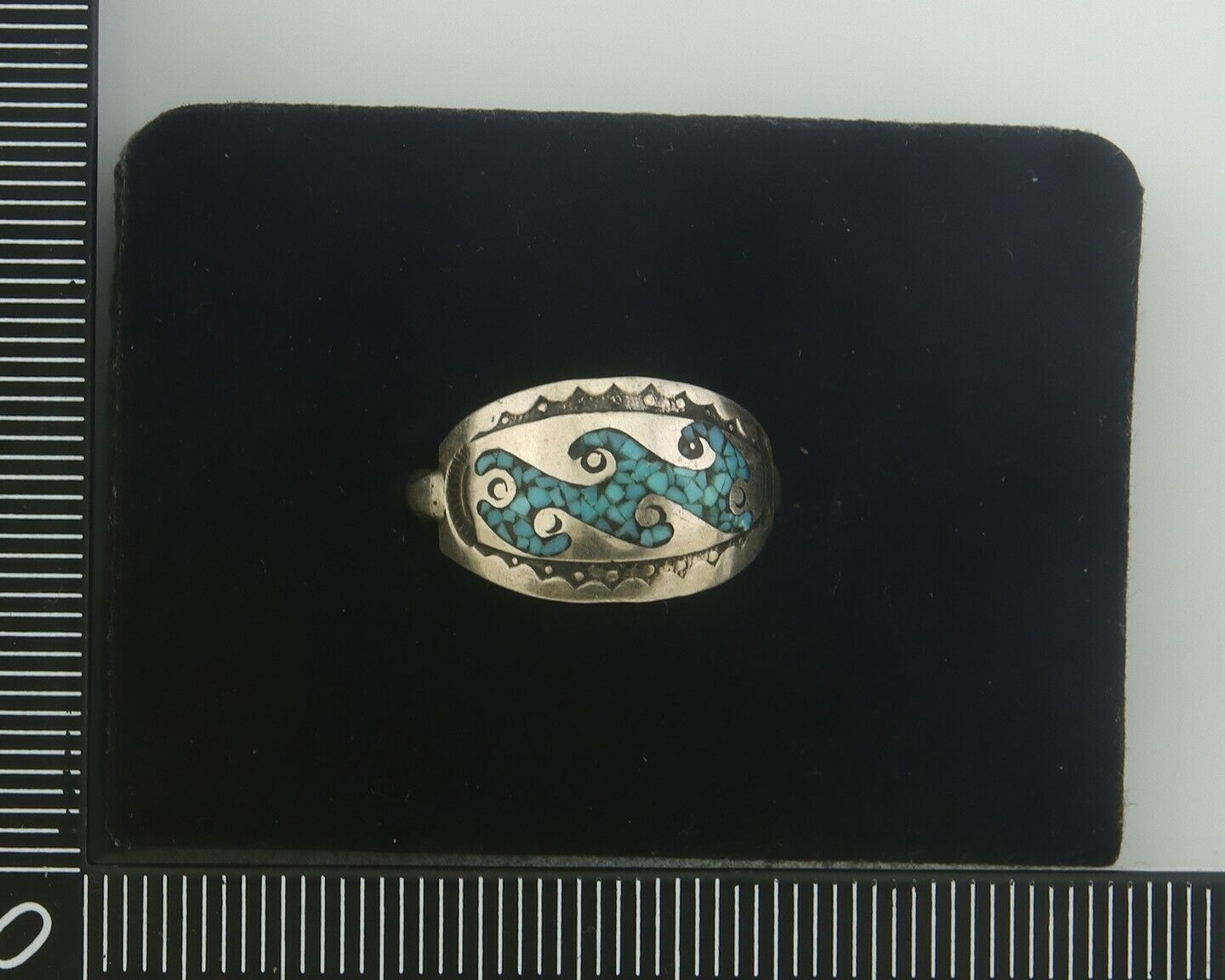 Navajo Ring 925 Silver Inlaid Turquoise Native American Artist C.80's Size 6.75