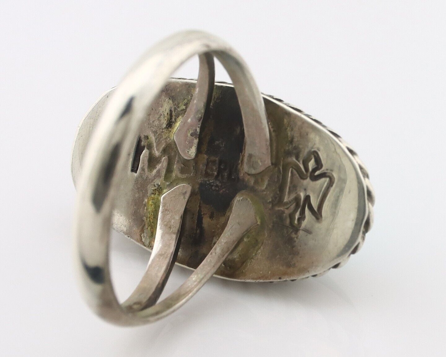 Navajo Ring 925 Silver Natural Kingman Turquoise Signed M Montoya C.80's