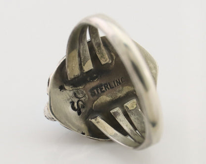 Navajo Ring 925 Silver Sleeping Beauty Turquoise Artist Signed SC C.80's
