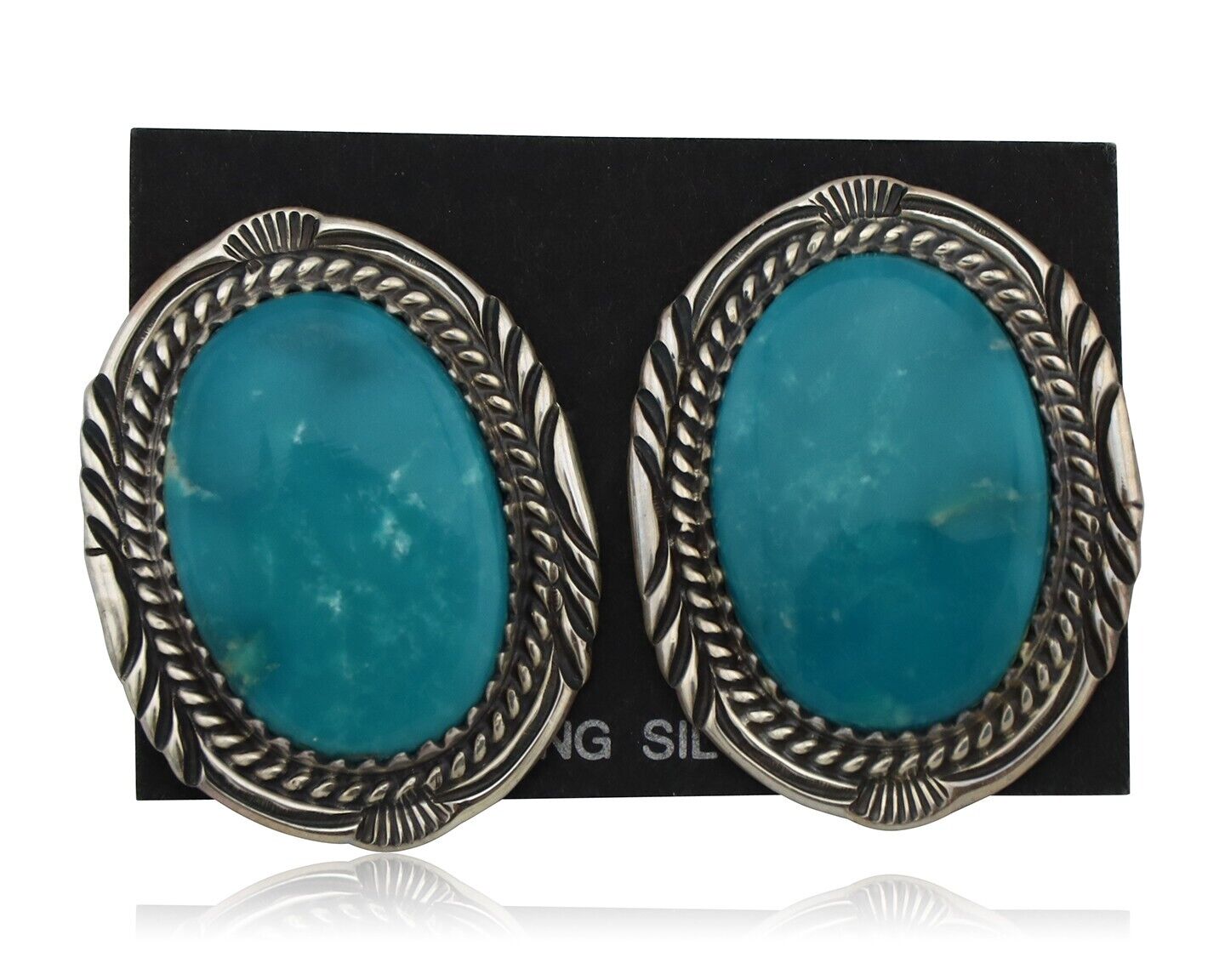 Navajo Hand Stamped Earrings 925 Silver Natural Turquoise Signed M Begay C.80s