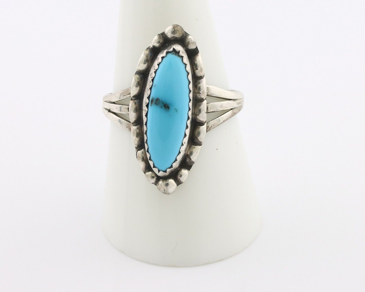 Navajo Ring .925 Silver Sleeping Beauty Turquoise Signed SkyStone Creations C80s