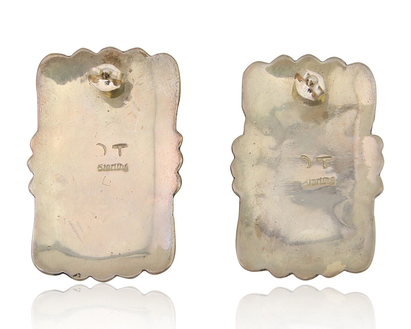 Navajo Handmade Earrings 925 Silver Onyx Artist Signed Thomas Singer C.70's