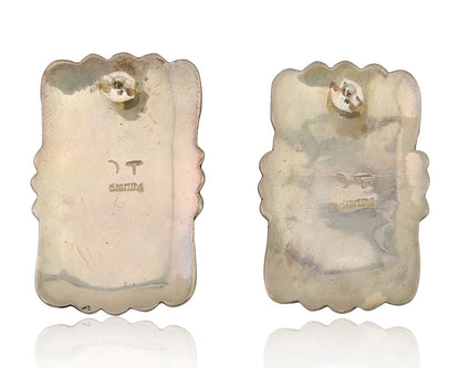 Navajo Handmade Earrings 925 Silver Onyx Artist Signed Thomas Singer C.70's