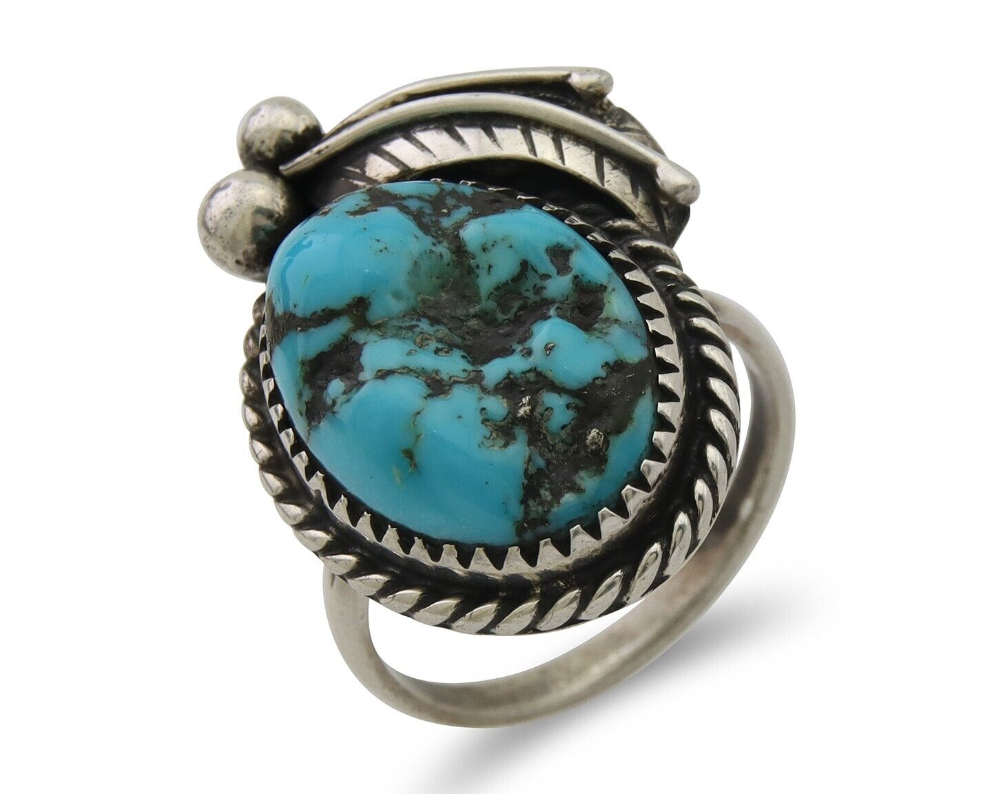 Navajo Handmade Ring 925 Silver Natural Turquoise Native Artist C.80's