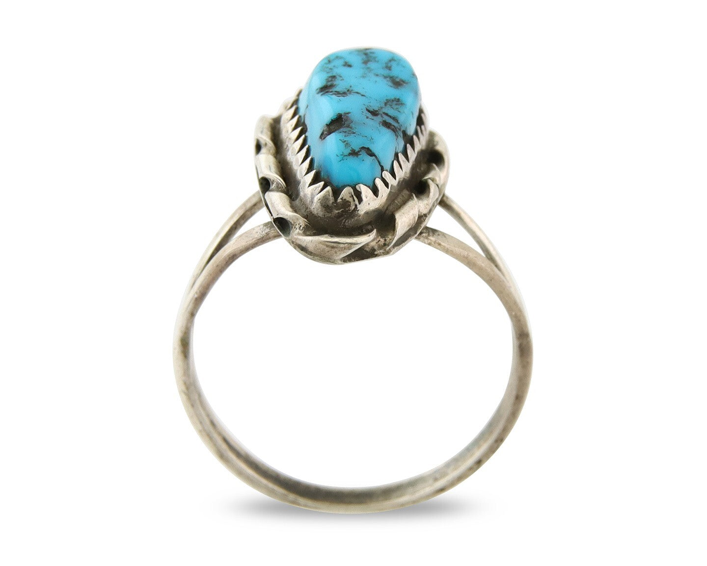 Navajo Ring 925 Sterling Natural Mined Blue Nugget Turquoise C.80's Size 5.75