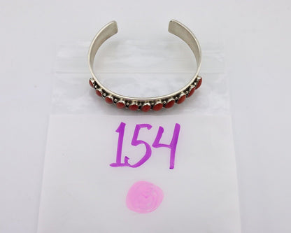 Navajo Bracelet 925 Silver Natural Red Coral Artist Signed Patrick Yazzie C.80's