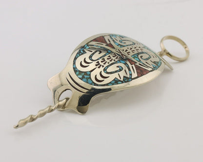 Women's Inlaid Navajo Pony Tail Holder 925 Silver Stamped Onyx Signed SD C.80's