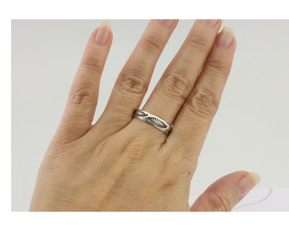 Navajo Hand Stamped Band 925 Silver 5.0 mm Signed Larry Chavez Size 9.75 C.80's