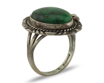 Navajo Ring 925 Silver Green Turquoise Artist Signed William Denetdale C.80's