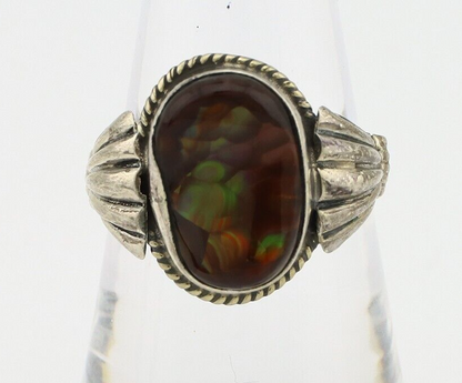 Navajo Handmade Ring 925 Silver Natural High Grade Fire Opal Native Artist C.80s