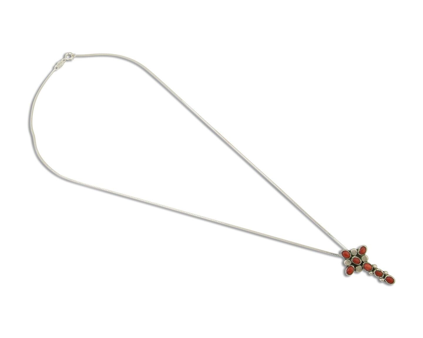 Navajo Cross Necklace 925 Silver Mediterranean Coral Native American Artist C80s