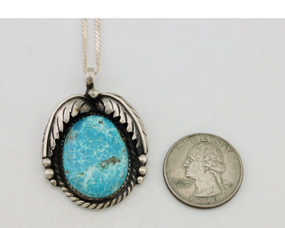 Navajo Necklace 925 Silver Natural Blue Turquoise Native American Artist C.90s