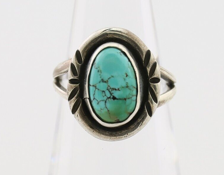 Navajo Ring 925 Silver Spiderweb Turquoise Native American Artist C.80's