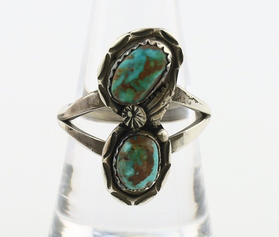 Navajo Ring 925 Silver Natural AAA Blue Turquoise Artist Signed Tom Willeto C80s
