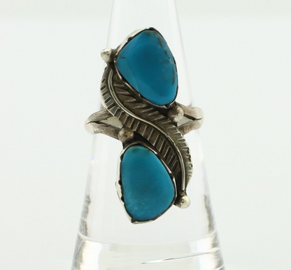 Navajo Ring 925 Silver Blue Turquoise Artist Signed K C.80's
