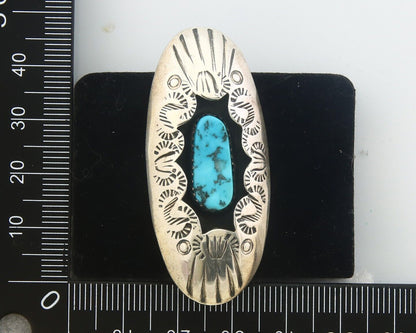 Navajo Ring 925 Sterling Turquoise Hand Stamped Signed J Martinez C.80's Sz 6.75