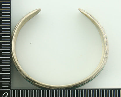 Navajo Bracelet 925 Silver Inlaid Turquoise Cuff Artist Signed LB C80s