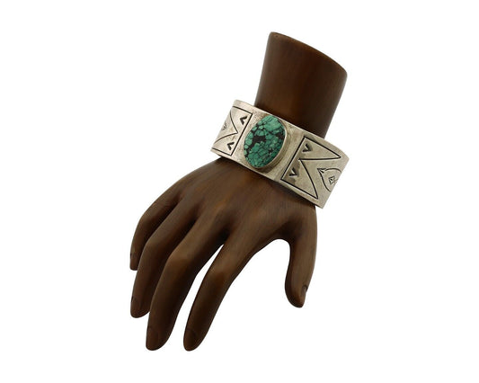 Navajo Bracelet 925 Silver Aqua Spiderweb Turquoise Artist Signed MG C.80's