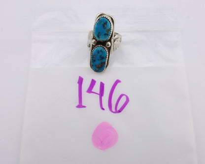Navajo Ring 925 Silver Natural Blue Turquoise Artist Signed R C.80's