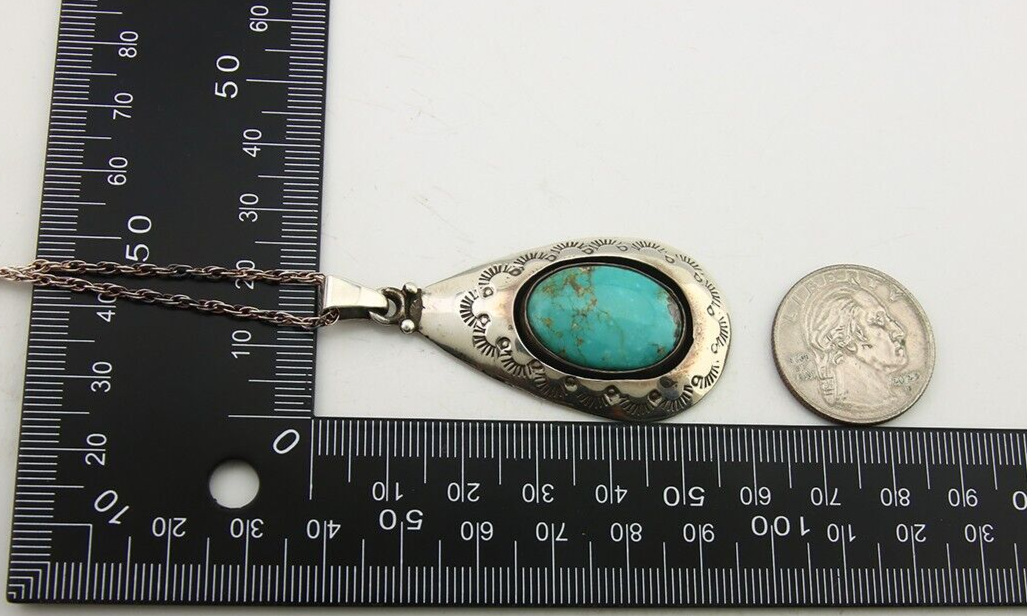 Navajo Necklace 925 Silver Natural Turquoise Artist Signed MC C.80's