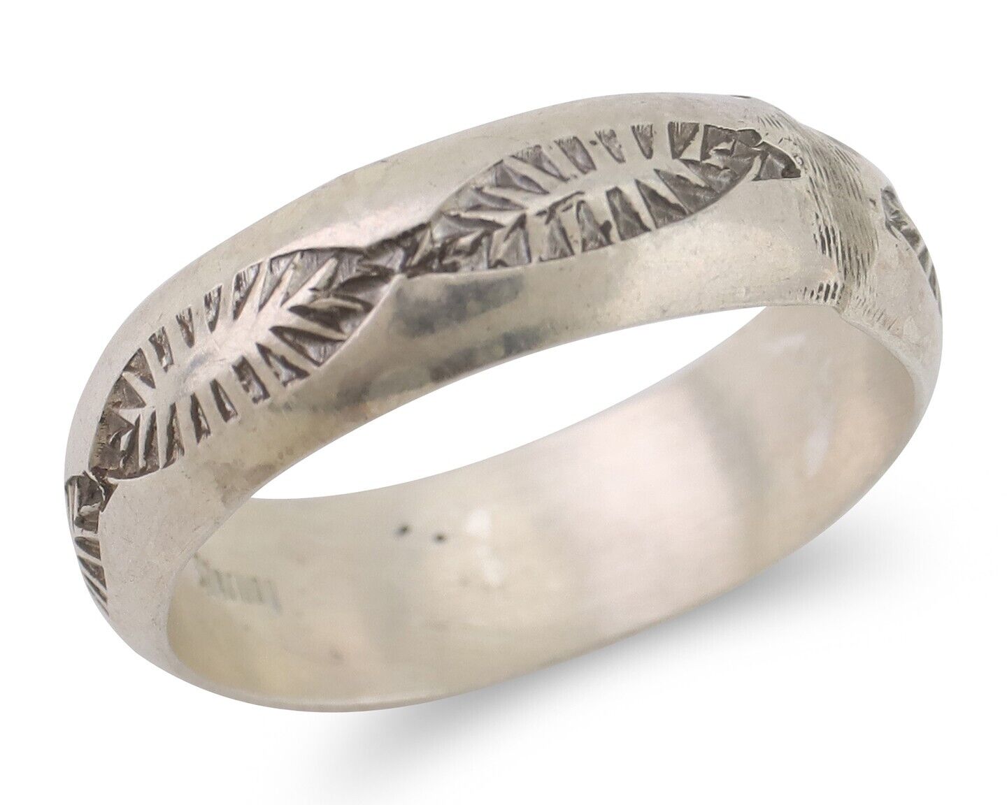 Navajo Hand Stamped Band 925 Silver 6.0 mm Signed Larry Chavez Size 9.25 C.80's